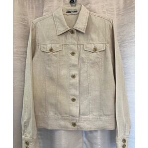 Liz Claiborne Women's Light Wash Linen Jacket Button Front Chest Pockets Size L